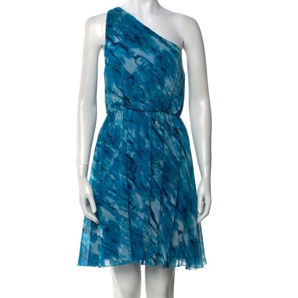 Alice + Olivia One Shoulder Watercolor Silk Chiffon Artsy Resort‎ Party Dress XS